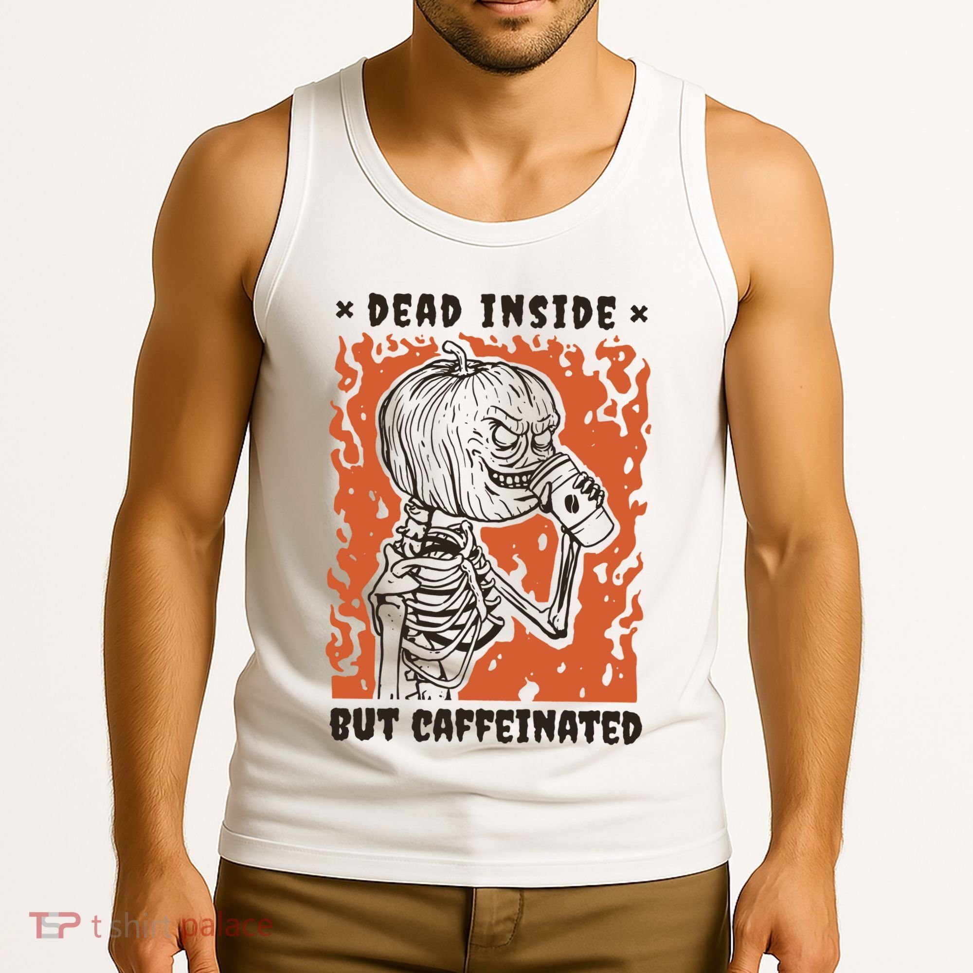 Dead Inside But Caffeinated Pumpkin Skeleton Tank Top