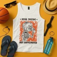 Dead Inside But Caffeinated Pumpkin Skeleton Tank Top thumb 4