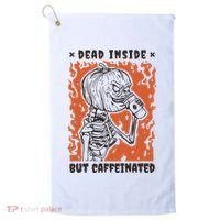 Dead Inside But Caffeinated Pumpkin Skeleton Golf Towel thumb 0