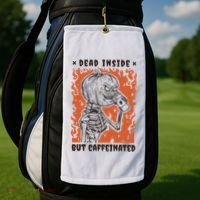 Dead Inside But Caffeinated Pumpkin Skeleton Golf Towel thumb 2