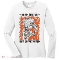 Dead Inside But Caffeinated Pumpkin Skeleton Women's Long Sleeve Shirt thumb 0