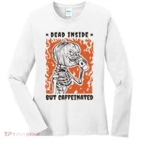 Dead Inside But Caffeinated Pumpkin Skeleton Women's Long Sleeve Shirt thumb 0