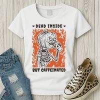 Dead Inside But Caffeinated Pumpkin Skeleton Women's T-Shirt thumb 3