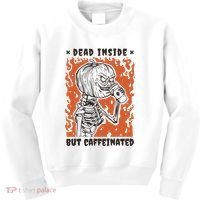 Dead Inside But Caffeinated Pumpkin Skeleton Kids Sweatshirt thumb 0