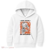 Dead Inside But Caffeinated Pumpkin Skeleton Kids Hoodie thumb 0