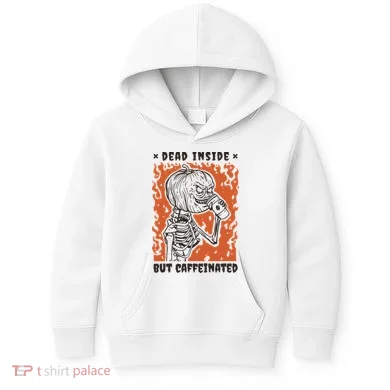 Dead Inside But Caffeinated Pumpkin Skeleton Kids Hoodie