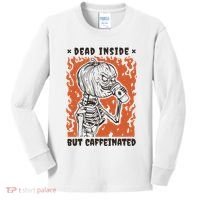 Dead Inside But Caffeinated Pumpkin Skeleton Kids Long Sleeve Shirt thumb 0