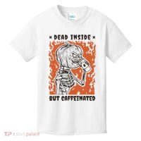 Dead Inside But Caffeinated Pumpkin Skeleton Kids T-Shirt thumb 0