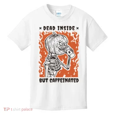 Dead Inside But Caffeinated Pumpkin Skeleton Kids T-Shirt