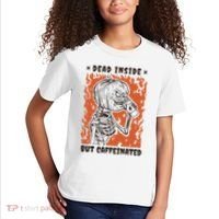 Dead Inside But Caffeinated Pumpkin Skeleton Kids T-Shirt thumb 2