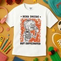 Dead Inside But Caffeinated Pumpkin Skeleton Kids T-Shirt thumb 3