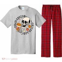 Dead Inside But Spiced Skull Pumpkin Latte Fall Thanksgiving Pajama Set thumb 0