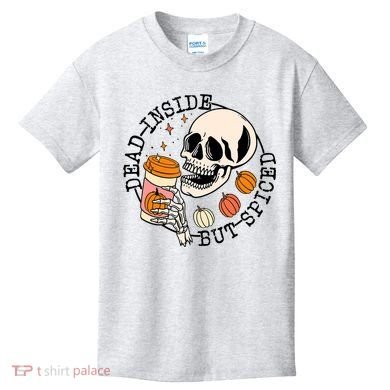 Dead Inside But Spiced Skull Pumpkin Latte Fall Thanksgiving Kids T-Shirt