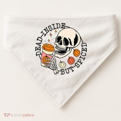 Dead Inside But Spiced Skull Pumpkin Latte Fall Thanksgiving USA-Made Doggie Bandana