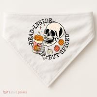 Dead Inside But Spiced Skull Pumpkin Latte Fall Thanksgiving USA-Made Doggie Bandana thumb 0