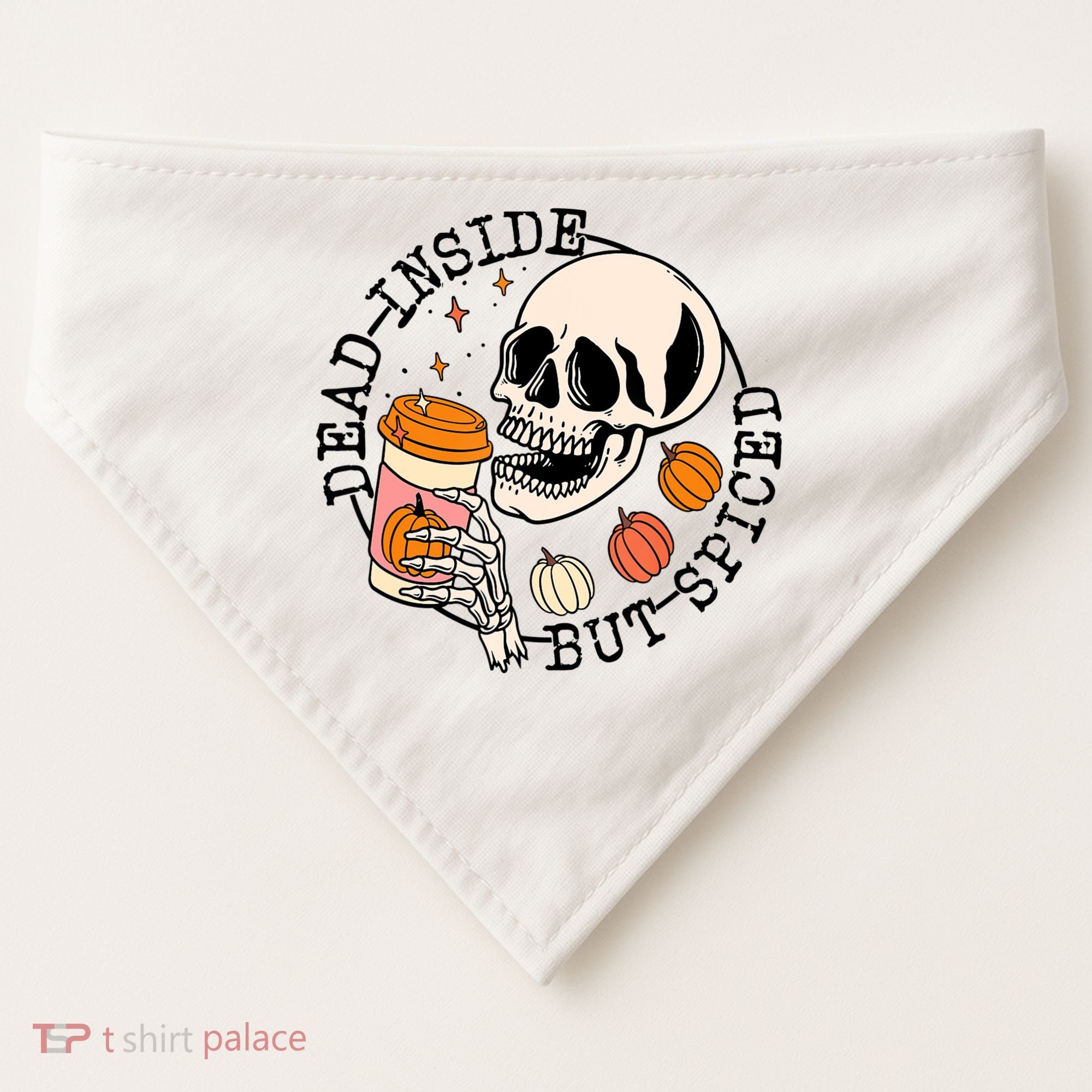 Dead Inside But Spiced Skull Pumpkin Latte Fall Thanksgiving USA-Made Doggie Bandana