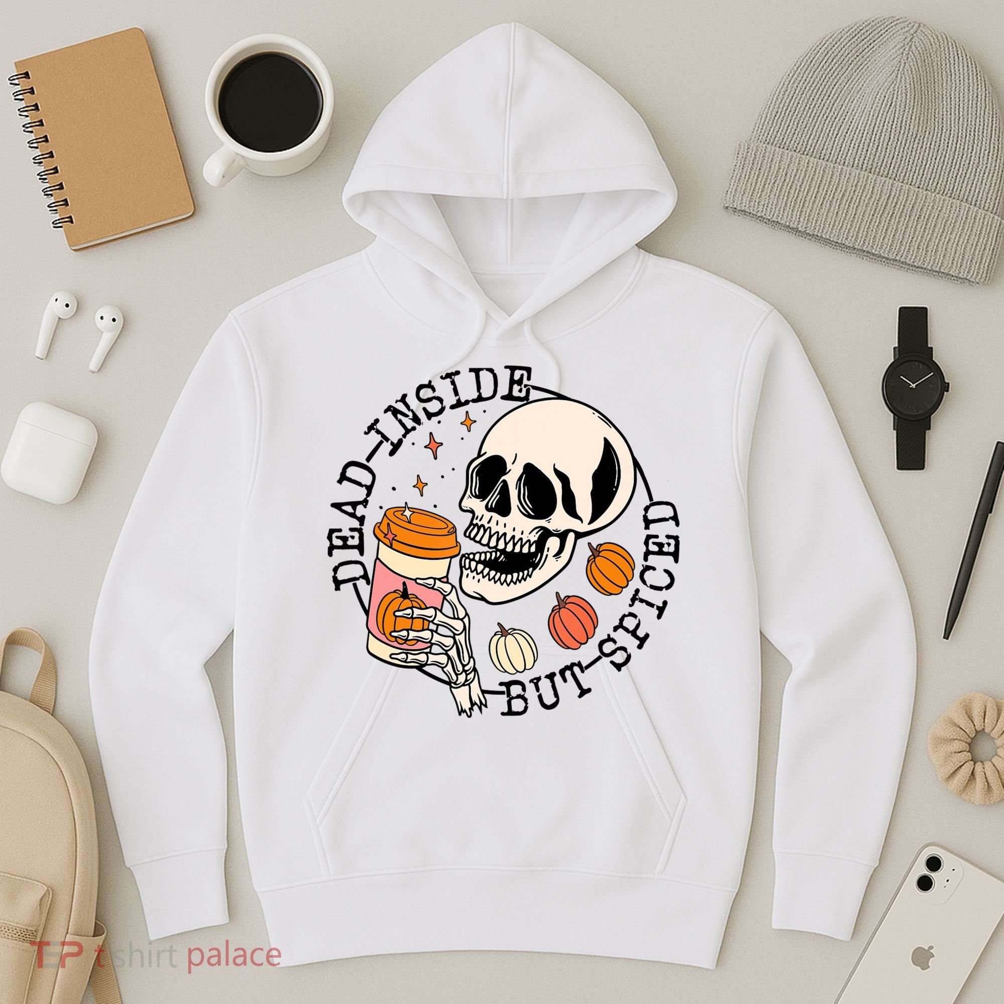 Dead Inside But Spiced Skull Pumpkin Latte Fall Thanksgiving Hoodie