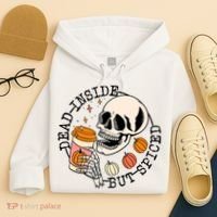 Dead Inside But Spiced Skull Pumpkin Latte Fall Thanksgiving Hoodie thumb 4