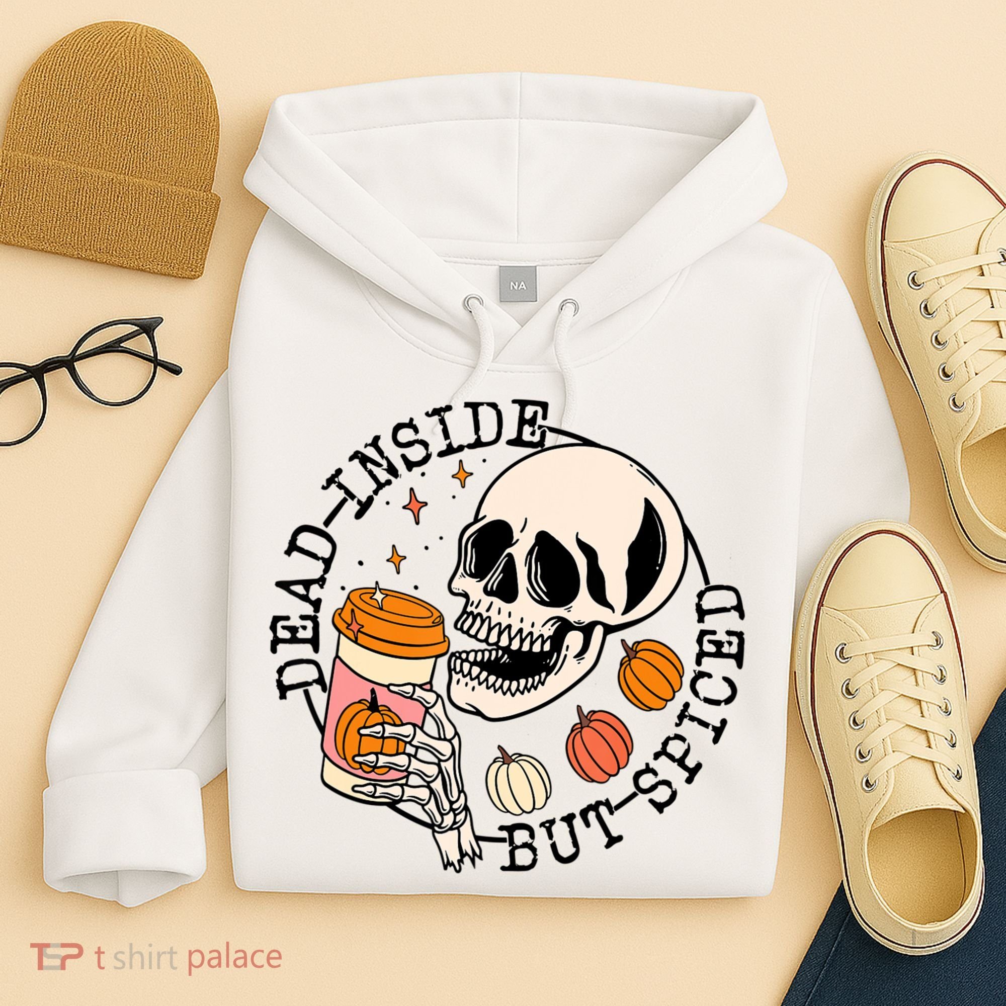Dead Inside But Spiced Skull Pumpkin Latte Fall Thanksgiving Hoodie