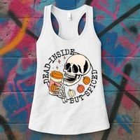 Dead Inside But Spiced Skull Pumpkin Latte Fall Thanksgiving Women's Tank Top thumb 3