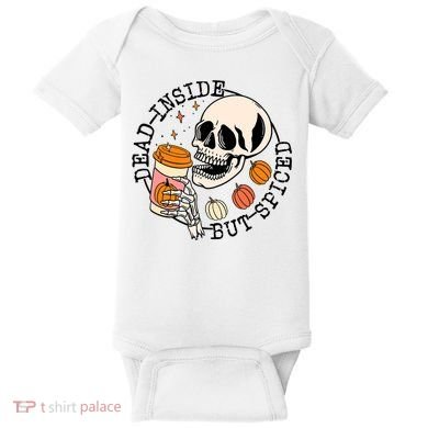 Dead Inside But Spiced Skull Pumpkin Latte Fall Thanksgiving Baby Bodysuit