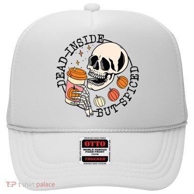 Dead Inside But Spiced Skull Pumpkin Latte Fall Thanksgiving Hat