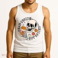 Dead Inside But Spiced Skull Pumpkin Latte Fall Thanksgiving Tank Top thumb 3
