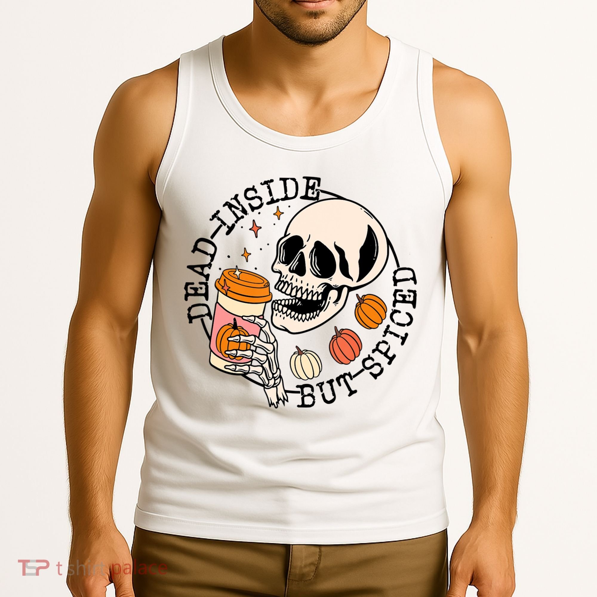 Dead Inside But Spiced Skull Pumpkin Latte Fall Thanksgiving Tank Top