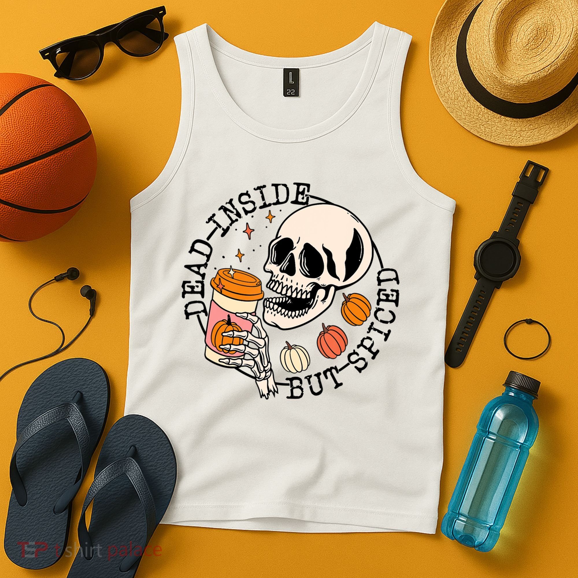 Dead Inside But Spiced Skull Pumpkin Latte Fall Thanksgiving Tank Top
