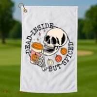 Dead Inside But Spiced Skull Pumpkin Latte Fall Thanksgiving Golf Towel thumb 1