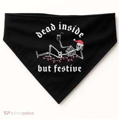 Dead Inside But Festive Christmas Skeleton Drinking Love USA-Made Doggie Bandana