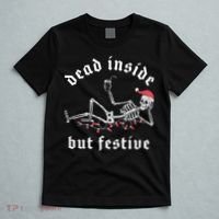 Dead Inside But Festive Christmas Skeleton Drinking Love T-Shirt thumb 5