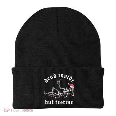 Dead Inside But Festive Christmas Skeleton Drinking Love Beanie