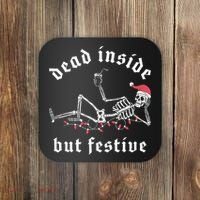 Dead Inside But Festive Christmas Skeleton Drinking Love Coaster thumb 0