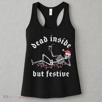 Dead Inside But Festive Christmas Skeleton Drinking Love Women's Tank Top thumb 3