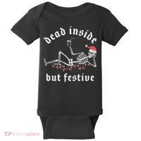 Dead Inside But Festive Christmas Skeleton Drinking Love Baby Bodysuit thumb 0