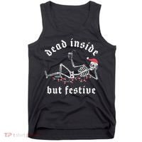 Dead Inside But Festive Christmas Skeleton Drinking Love Tank Top thumb 0