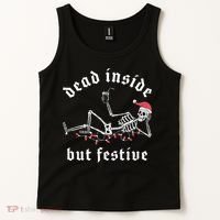 Dead Inside But Festive Christmas Skeleton Drinking Love Tank Top thumb 2