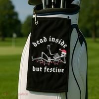 Dead Inside But Festive Christmas Skeleton Drinking Love Golf Towel thumb 2