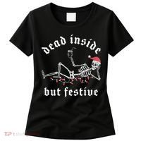 Dead Inside But Festive Christmas Skeleton Drinking Love Women's T-Shirt thumb 0