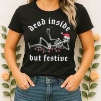 Dead Inside But Festive Christmas Skeleton Drinking Love Women's T-Shirt thumb 2