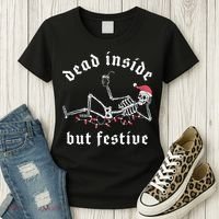 Dead Inside But Festive Christmas Skeleton Drinking Love Women's T-Shirt thumb 3