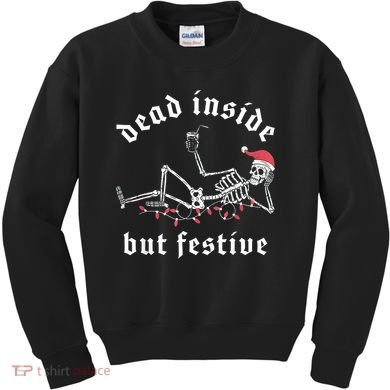 Dead Inside But Festive Christmas Skeleton Drinking Love Kids Sweatshirt
