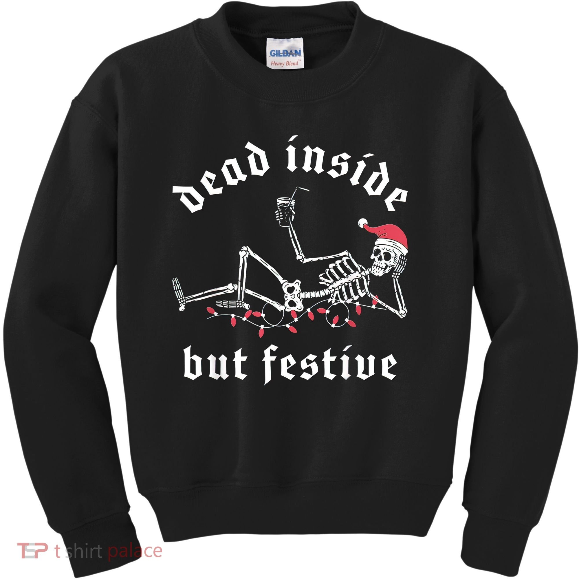 Dead Inside But Festive Christmas Skeleton Drinking Love Kids Sweatshirt