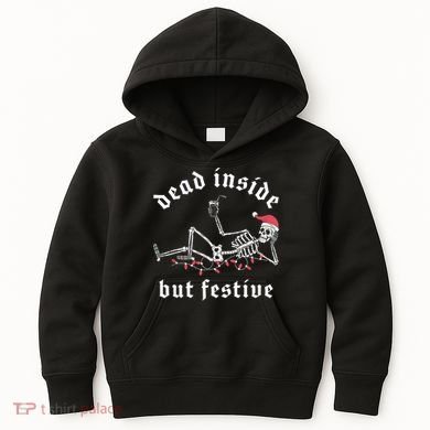 Dead Inside But Festive Christmas Skeleton Drinking Love Kids Hoodie