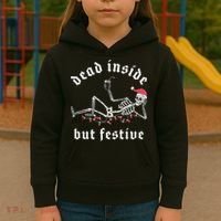 Dead Inside But Festive Christmas Skeleton Drinking Love Kids Hoodie thumb 3