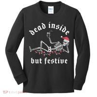 Dead Inside But Festive Christmas Skeleton Drinking Love Kids Long Sleeve Shirt thumb 0