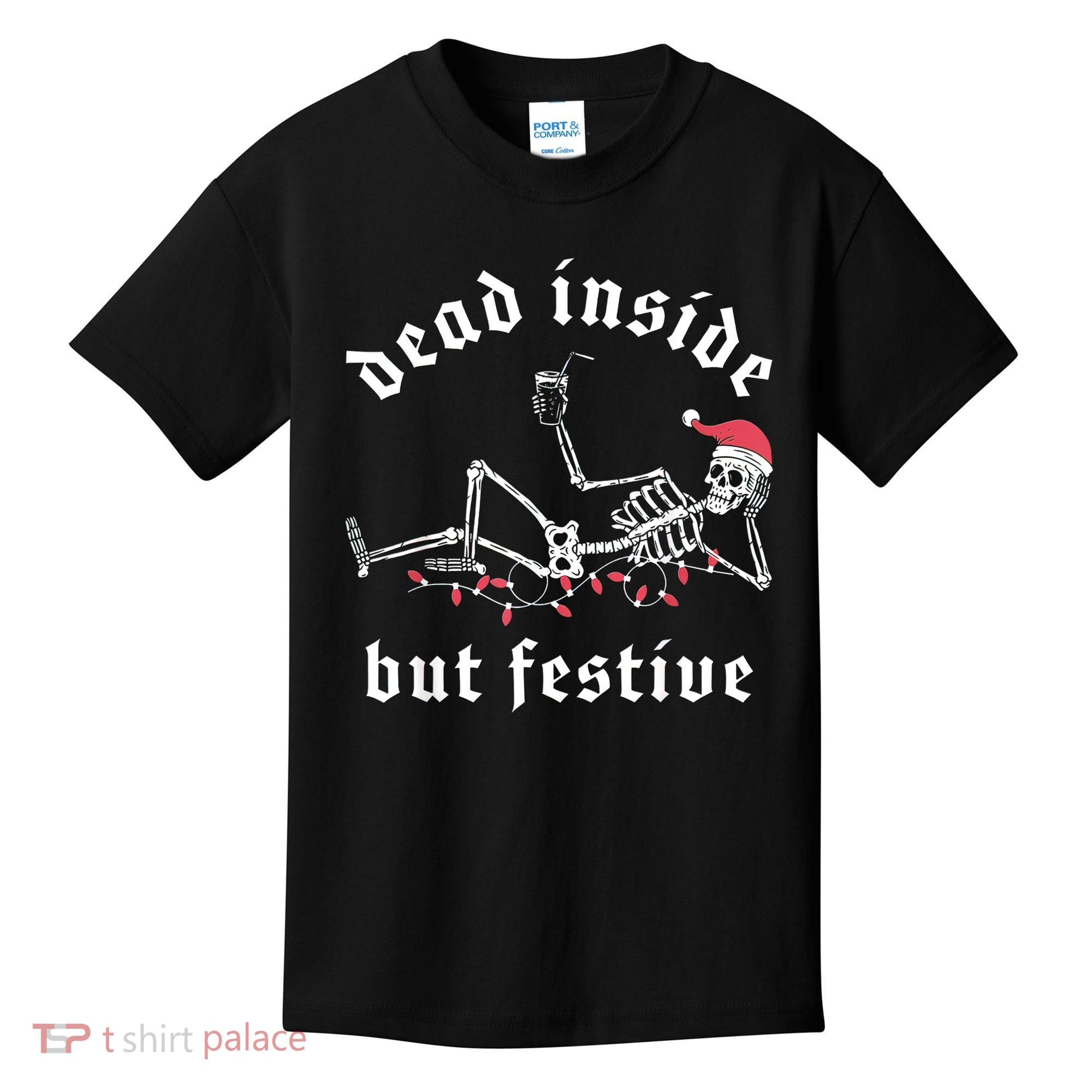 Dead Inside But Festive Christmas Skeleton Drinking Love Kids T-Shirt