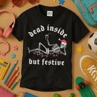 Dead Inside But Festive Christmas Skeleton Drinking Love Kids T-Shirt thumb 3