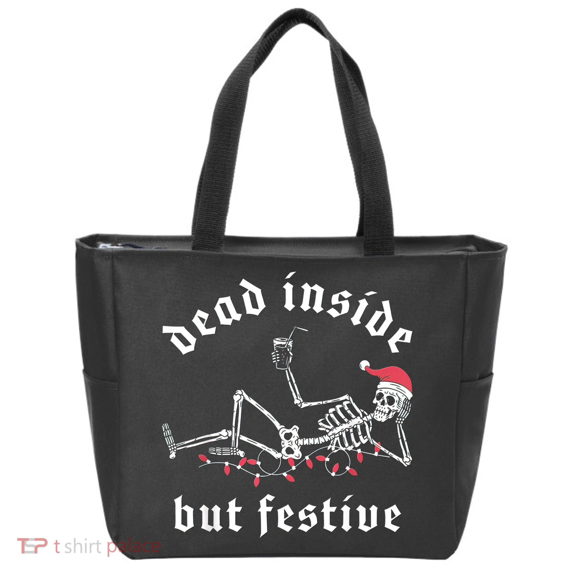 Dead Inside But Festive Christmas Skeleton Drinking Love Tote Bag